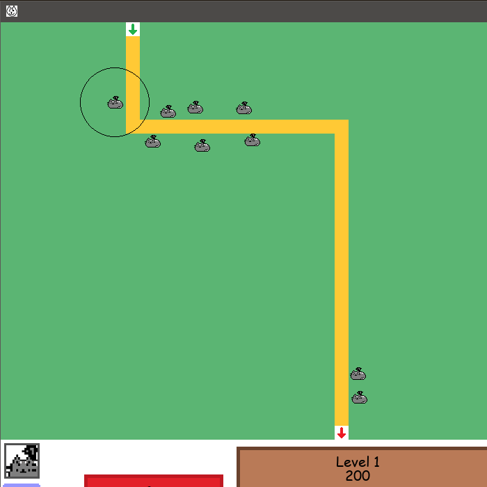 A game which displays a road with cats attacking wool along it